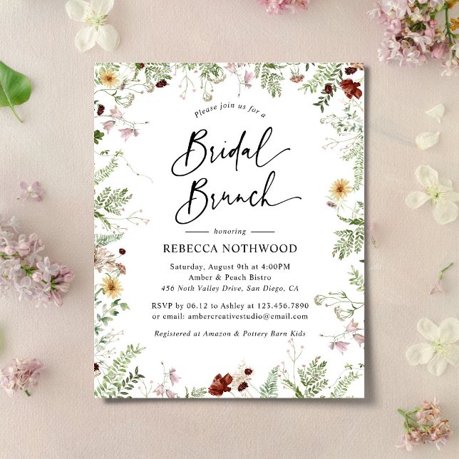 Budget Green Wildblumen Bridal Brunch Einladung (Von Creator hochgeladen)