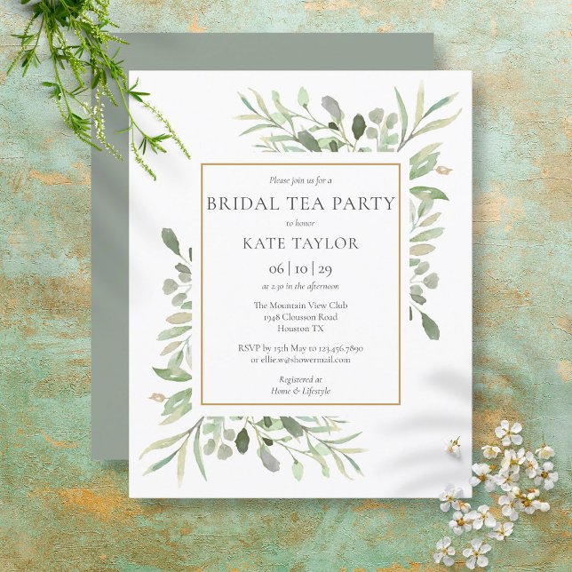 Budget Greenery Blätter Bridal Tea Party Einladung (Von Creator hochgeladen)