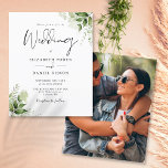 Budget Greenery Blätter Foto Hochzeit Einladung<br><div class="desc">Diese elegante botanische Blätter Hochzeitseinladung kann mit Ihren Informationen in der schicken Typografie mit Ihrem besonderen Foto auf der Rückseite personalisiert werden. Entwickelt von Thisisnotme©</div>