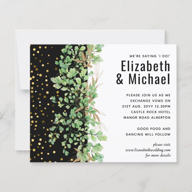 Budget Greenery Blätter Night Sky Wedding (Vorderseite)
