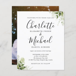 Budget Greenery Blätter Script Foto Wedding Einlad