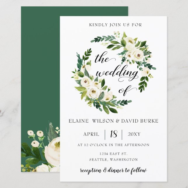 Budget Greenery Botanische Hochzeitseinladung (Vorne/Hinten)