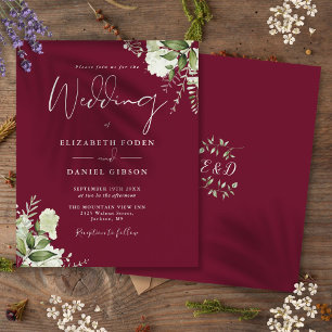 Budget Greenery Burgundy Wedding Einladung