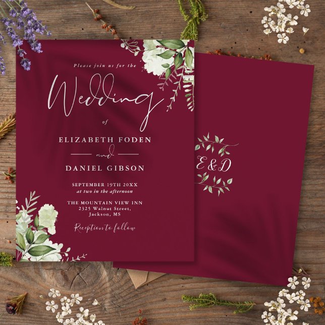 Budget Greenery Burgundy Wedding Einladung (Budget Greenery Burgundy Wedding Invitation)