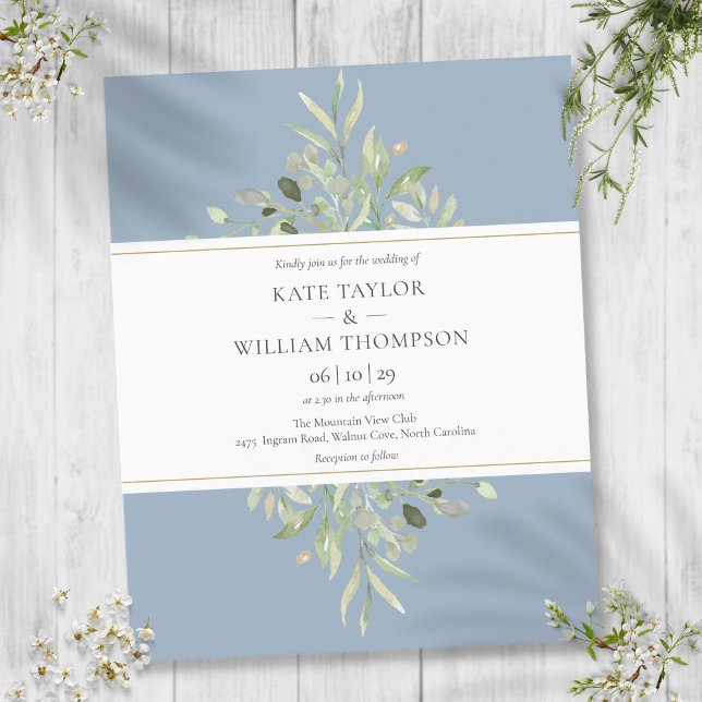 Budget Greenery Dusty Blue Wedding Einladung (Budget Greenery Dusty Blue Wedding Invitation)