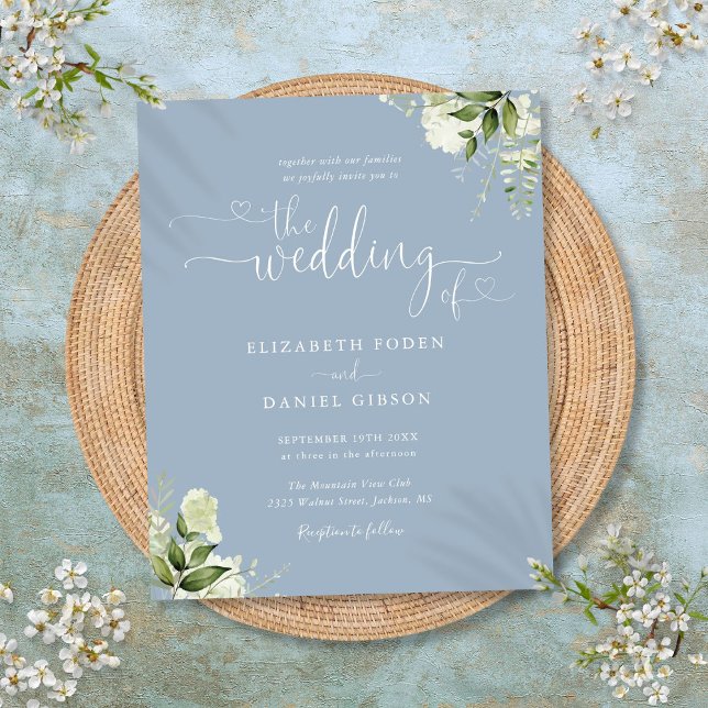 Budget Greenery Dusty Blue Wedding Einladung (Budget Greenery Dusty Blue Wedding Invitation)