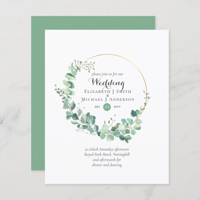 Budget Greenery Eucalyptus Wedding Einladungen (Vorne/Hinten)