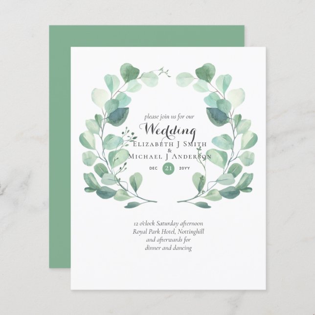 Budget Greenery Eucalyptus Wedding Einladungen (Vorne/Hinten)