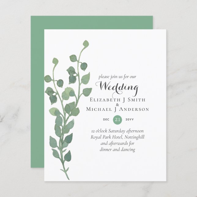 Budget Greenery Eucalyptus Wedding Einladungen (Vorne/Hinten)