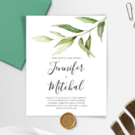 BUDGET Greenery Floral Minimal Wedding Invitation