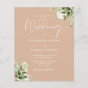 Budget Greenery Floral Tan Hochzeits-Einladung