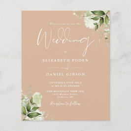 Budget Greenery Floral Tan Wedding Einladung