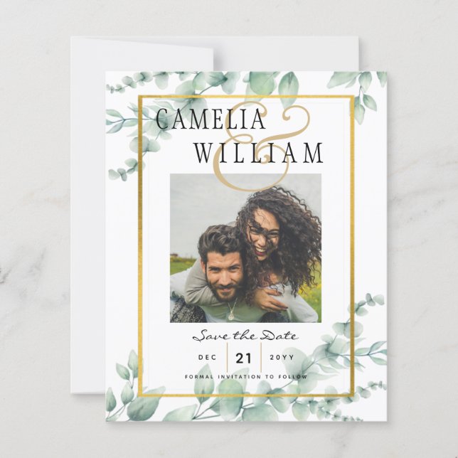 BUDGET Greenery FOTO Wedding Save the Date QRcode (Vorderseite)