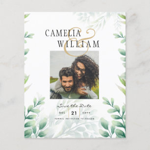 BUDGET Greenery FOTO Wedding Save the Date QRcode Flyer