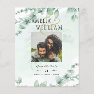 BUDGET Greenery FOTO Wedding Save the Date QRcode Flyer