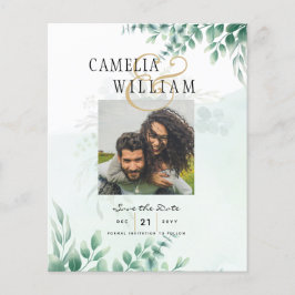 BUDGET Greenery FOTO Wedding Save the Date QRcode Flyer