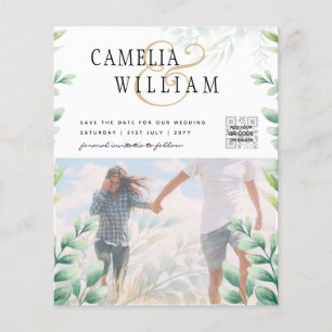 BUDGET Greenery FOTO Wedding Save the Date QRcode Flyer