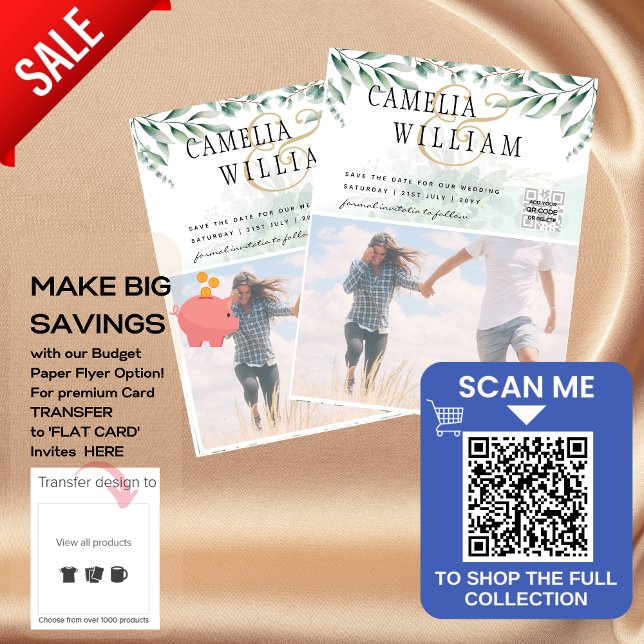 BUDGET Greenery FOTO Wedding Save the Date QRcode Flyer (Von Creator hochgeladen)