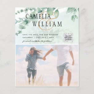 BUDGET Greenery FOTO Wedding Save the Date QRcode Flyer
