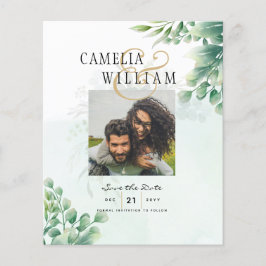 BUDGET Greenery FOTO Wedding Save the Date QRcode Flyer