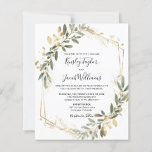Budget Greenery & Gold Geometric Wedding Einladung