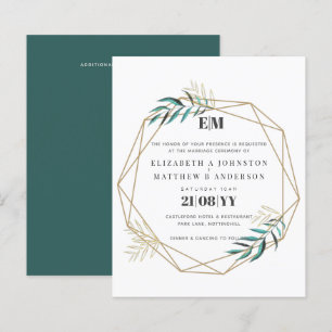 Budget Greenery Gold Geometric Wedding Einladungen