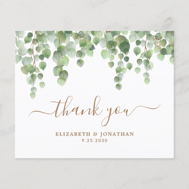 Budget Greenery Gold Script Wedding Vielen Dank (Vorderseite)