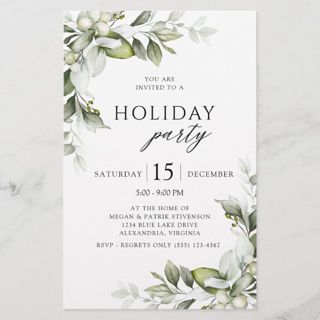 Budget Greenery Holiday Party Einladung Briefpapier (Vorderseite)