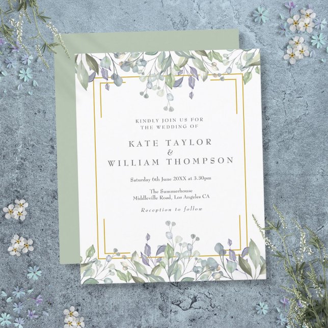 Budget Greenery Lilac Floral Wedding Einladung (Budget Greenery Lilac Floral Wedding Invitation)