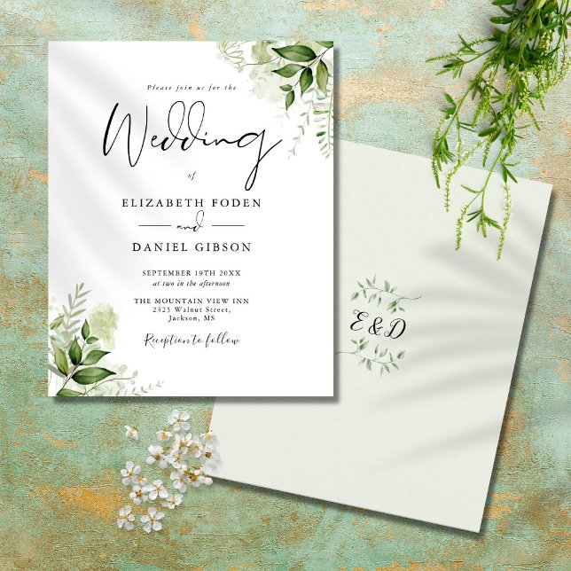 Budget Greenery Monogram Wedding Einladung (Von Creator hochgeladen)