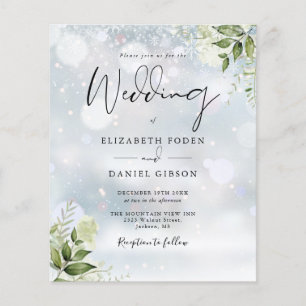 Budget Greenery Monogram Winter Wedding Einladung