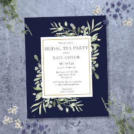 Budget Greenery Navy Blue Bridal Tea Party Einladu