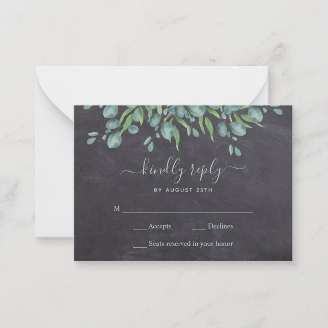 Budget Greenery Rustic Blätter Wedding RSVP Card Mitteilungskarte (Vorderseite)