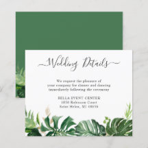 Budget Greenery Tropical Palm Wedding Details Card