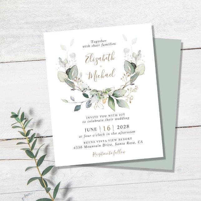 Budget Greenery Watercolor Einladung zur Hochzeit (Von Creator hochgeladen)