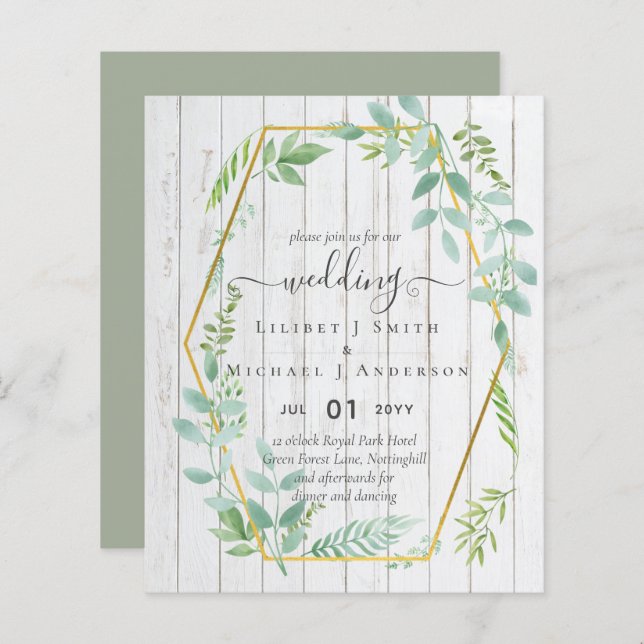 Budget Greenery Wedding Einladung (Vorne/Hinten)