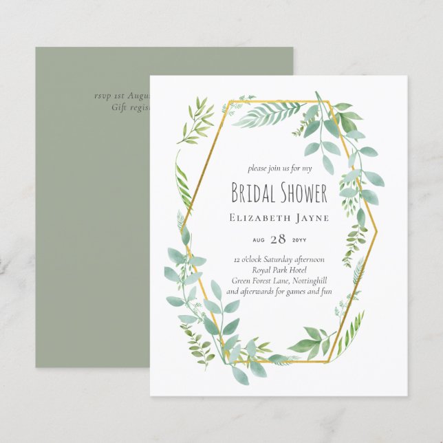 Budget Greenery Wedding Einladung (Vorne/Hinten)