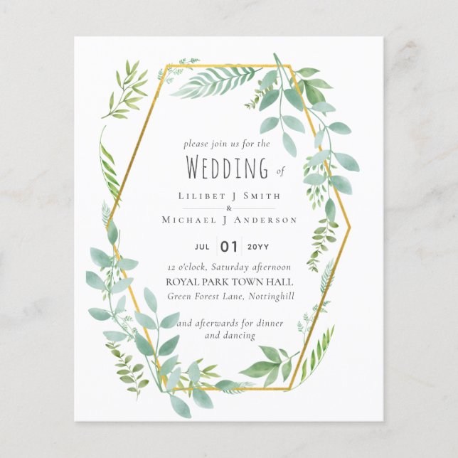 Budget Greenery Wedding Einladung Flyer (Vorne)