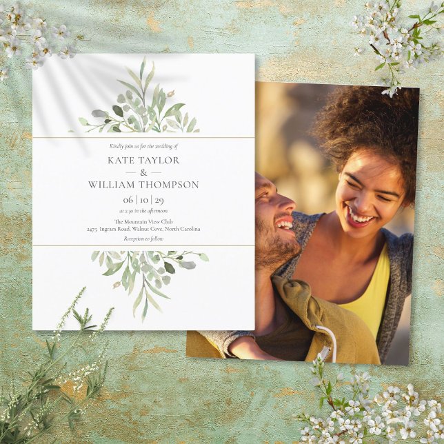 Budget Greenery Wedding Foto Einladung (Budget Greenery Wedding Photo Invitation)