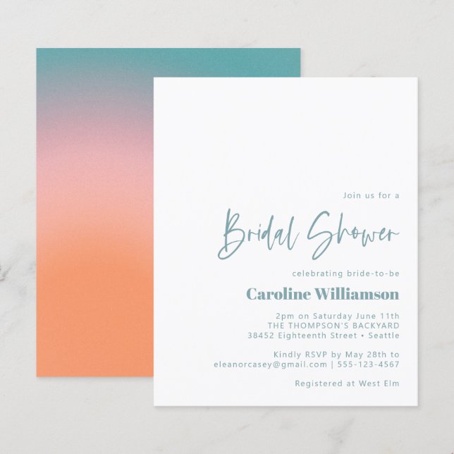 Budget Groovy Gradient Aquamarin Pink Brautparty (Vorne/Hinten)