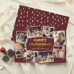 Budget Groovy Red & Gold Merry Christmas 8 Photo<br><div class="desc">Celebrate the season with this groovy Christmas budget card, featuring eight custom photos arranged in an oval shape around the card's edge, with space for a variety of image orientations. Each image has its own white frame, to make the photos stand out against the deep red background. In the middle...</div>
