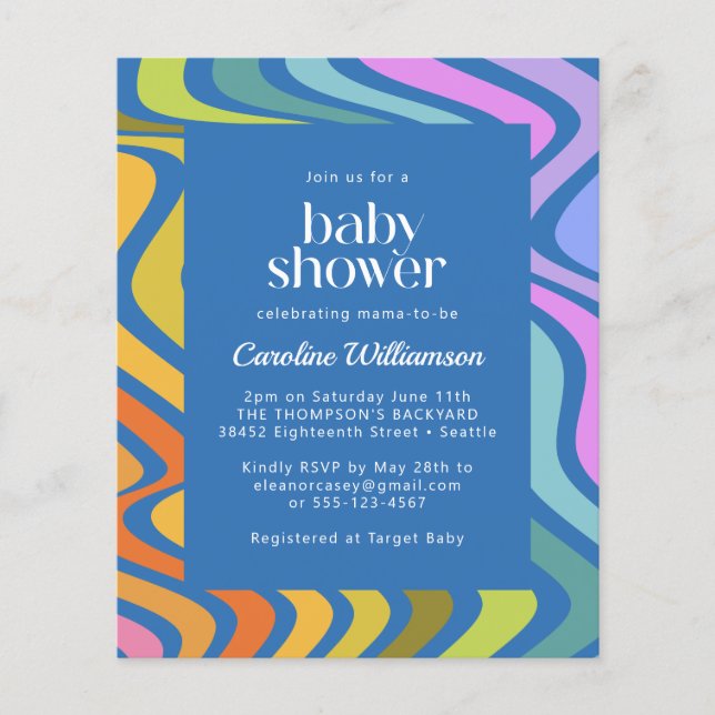 Budget Groovy Retro Abstrakt Blue Baby Dusche (Vorderseite)