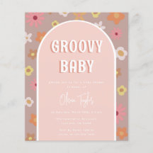 Budget Groovy Retro Girl Baby Dusche Einladung