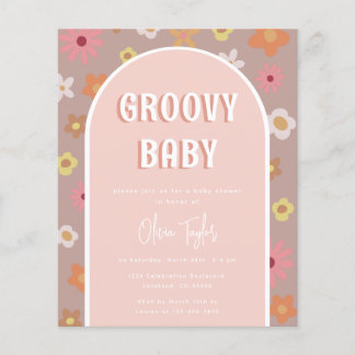 Budget Groovy Retro Girl Baby Dusche Einladung
