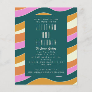 Budget Groovy Retro Pink Green Wavy Lines Hochzeit