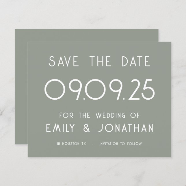 Budget Große Typografie Sage Green Wedding (Vorne/Hinten)