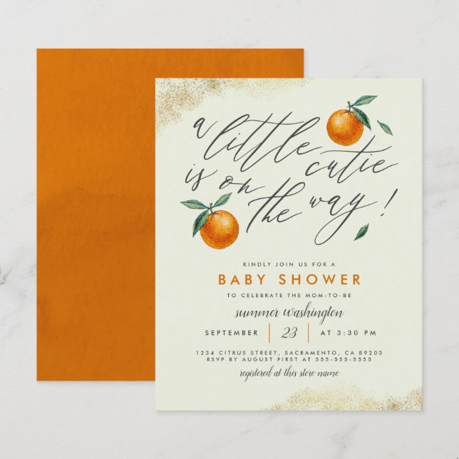 Budget Grün eine kleine Süsse Orange Baby Dusche (Vorne/Hinten)