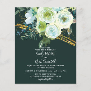 Budget Grün Türkis Floral Gold Glitter Hochzeit Flyer