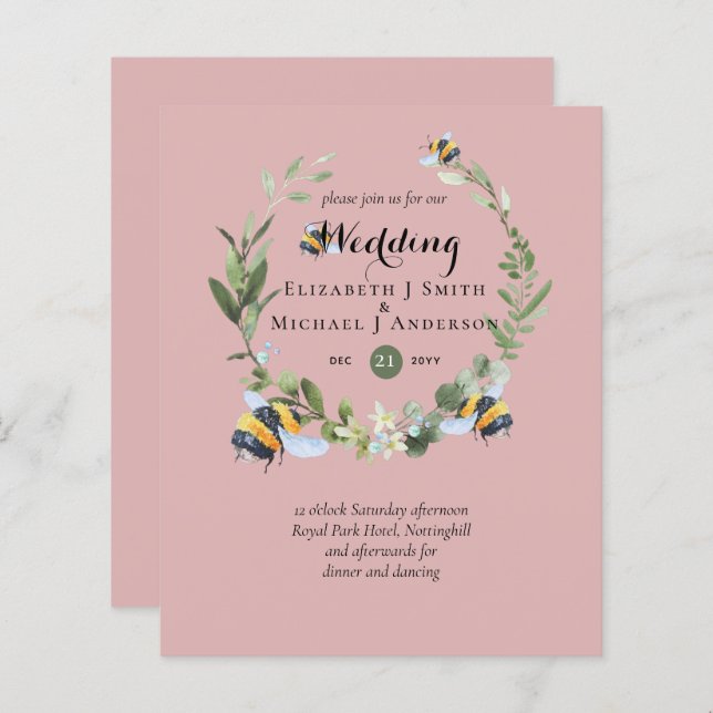 BUDGET Grüne Eukalyptus Bees Wedding Einladungen (Vorne/Hinten)