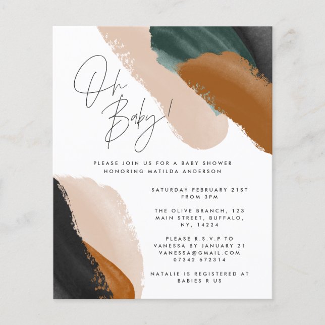 Budget Grüne Terracotta Aquarell Babydusche Flyer (Vorne)